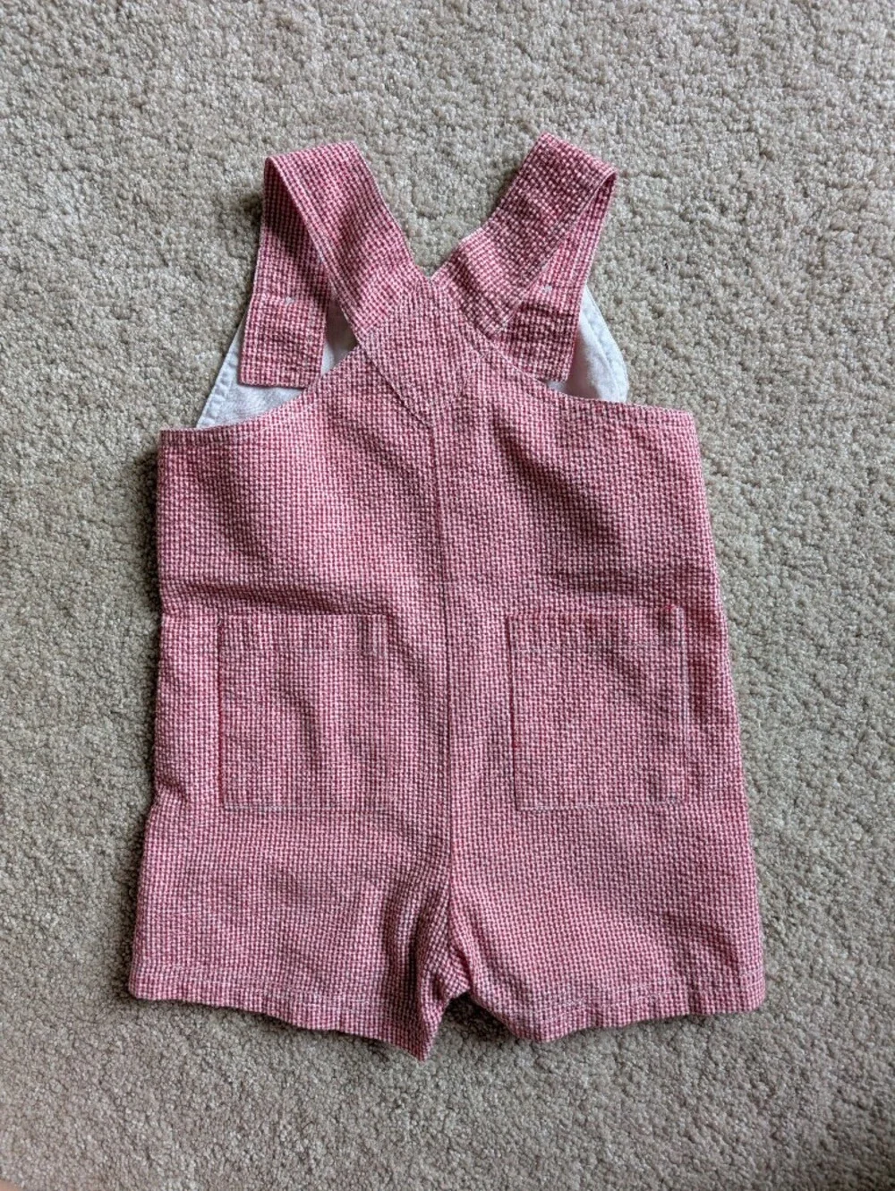 12 Month Boys Red White Plaid Shortalls Jon Jons Ant Magnifying Glass Applique